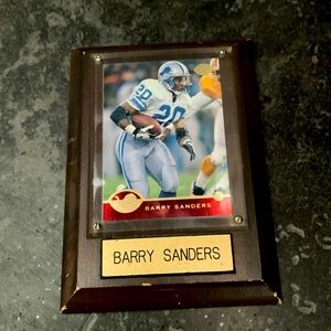 Vintage 1996 Barry Sanders Detroit Lions Wood Frame Plaque Card